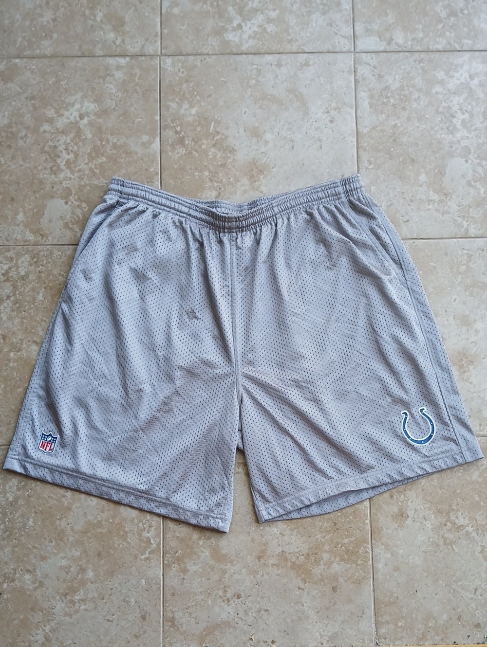 ONFIELD Reebok Light Gray Mesh Athletic Shorts with Colts Logo